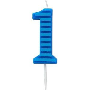 Papyrus Number 1 Birthday Candle, Blue Stripes (1-Count)